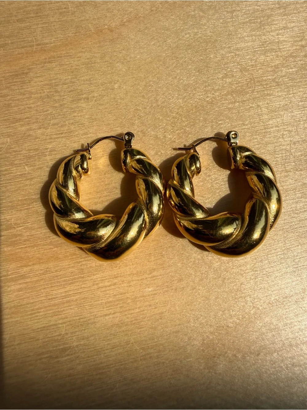 NWT Gold Plated Stainless Steel Chunky Twisted Rope Hoop Earrings